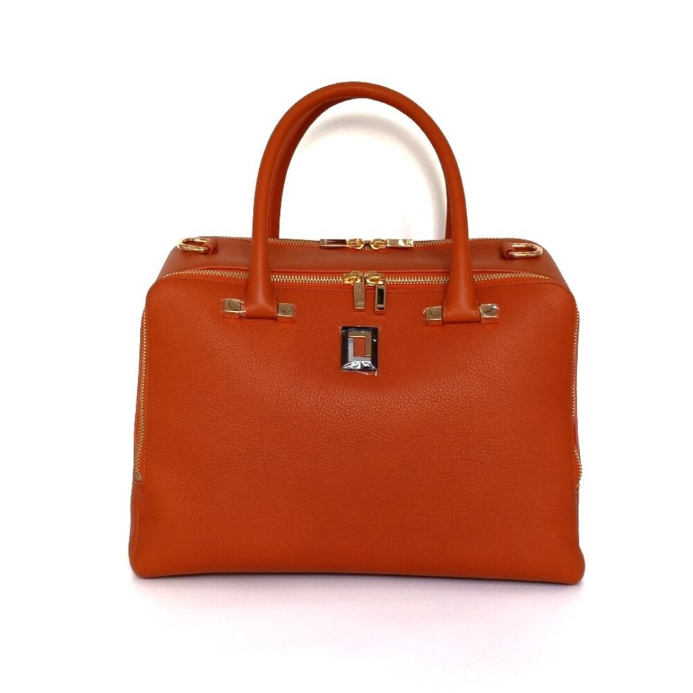 Tiziana Satchel Orange Leather Handbag Luana Italy NWT